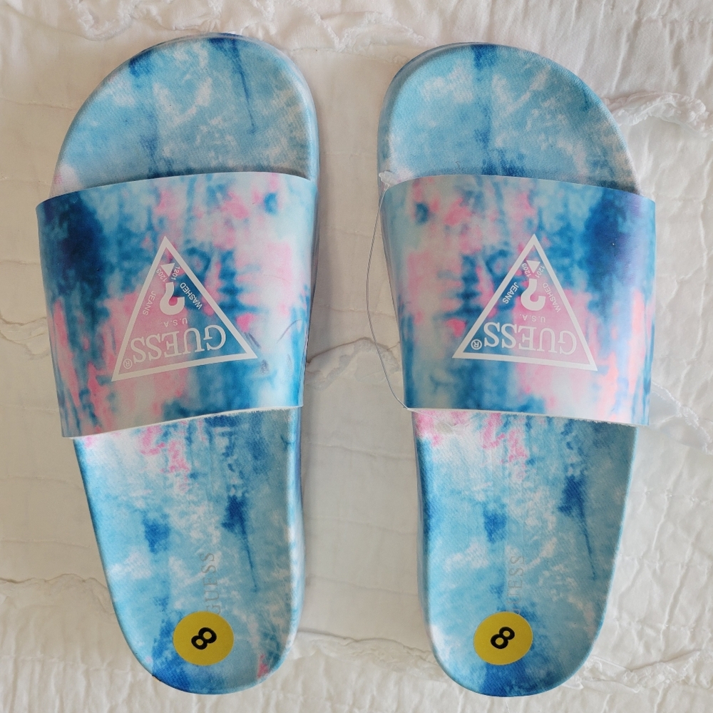 GUESS Tie Dye Cloud Slides 8 NWT Cotton Candy Comfortable